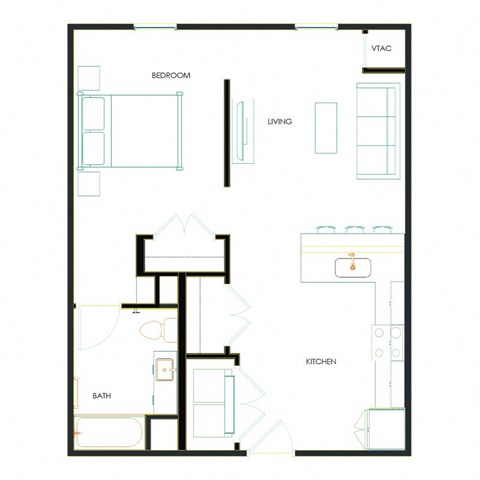 Floor plan for studio, 1 bath, 532 sqft