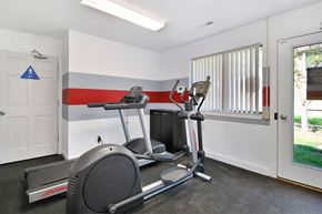 Livonia apartment for rent - A home gym with a treadmill, exercise bike, and weights.