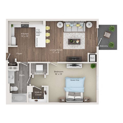 Floor plan for 1 bed, 1 bath, 815 sqft