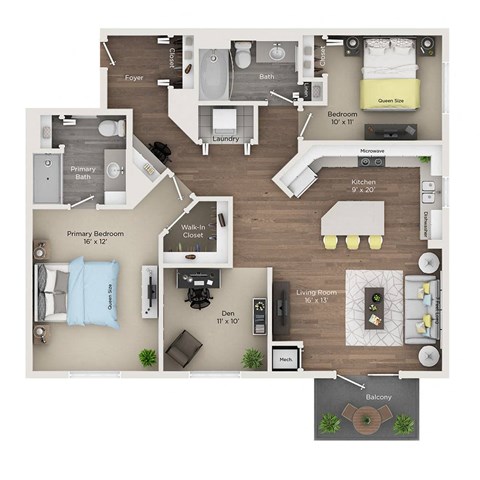 Floor plan for 2 beds, 2 baths, 1324 sqft