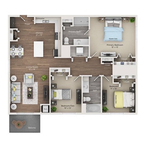 Floor plan for 3 beds, 2 baths, 1451 sqft