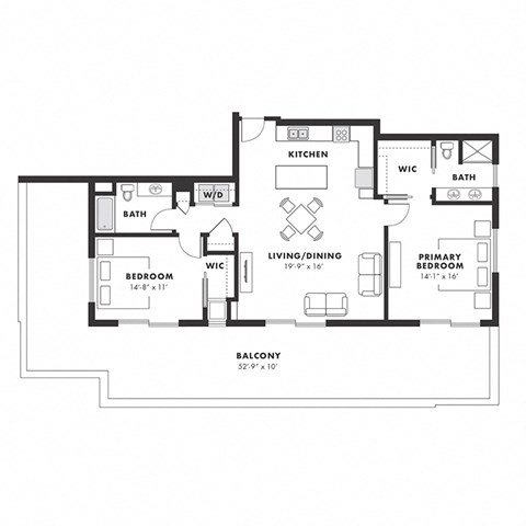 Floor plan for 2 beds, 2 baths, 1188 sqft