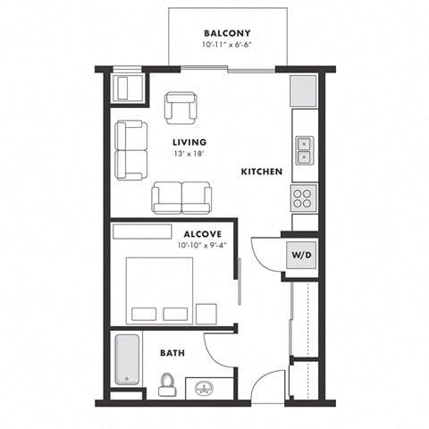 Floor plan for studio, 1 bath, 540 sqft