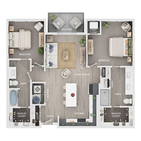 Floor plan for 2 beds, 2 baths, 1066 sqft
