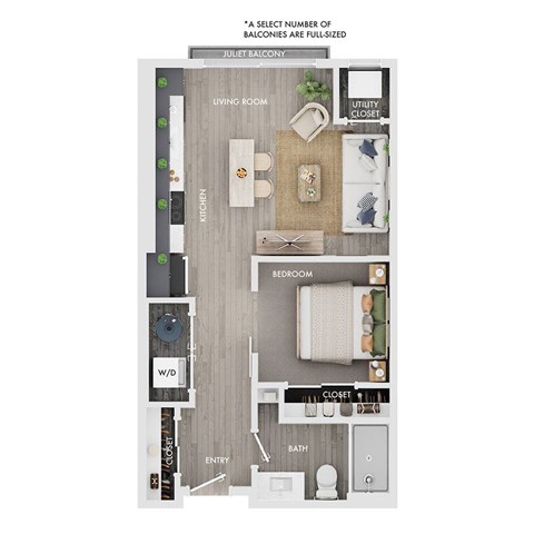 Floor plan for studio, 1 bath, 525 sqft