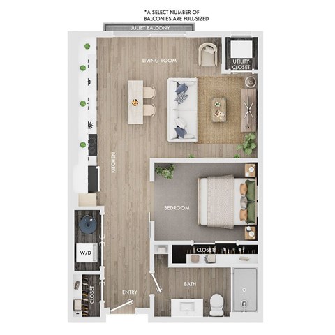 Floor plan for studio, 1 bath, 617 sqft