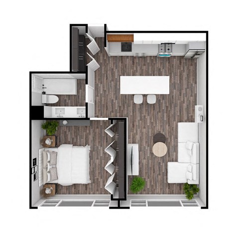 Floor plan for 1 bed, 1 bath, 682 sqft