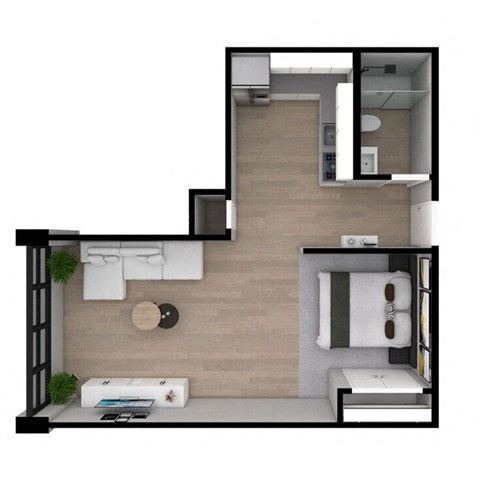 Floor plan for 1 bed, 1 bath, 545 sqft