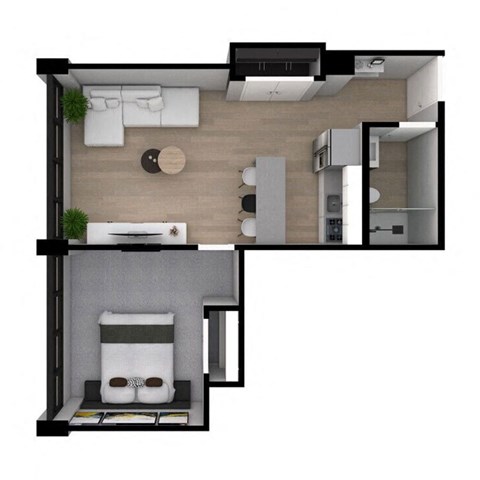 Floor plan for 1 bed, 1 bath, 545 sqft