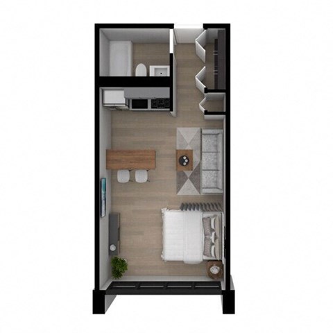 Floor plan for studio, 1 bath, 351 sqft