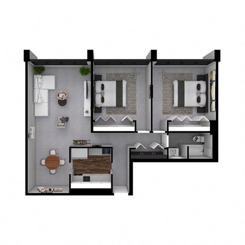 Floor plan for 2 beds, 1 bath, 1000 sqft