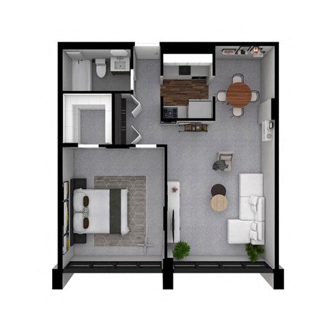 Floor plan for 1 bed, 1 bath, 702 sqft