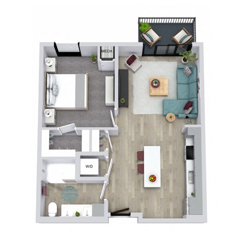 Floor plan for 1 bed, 1 bath, 675 sqft