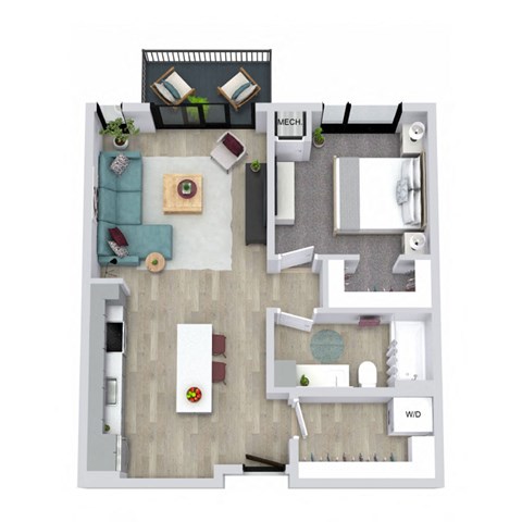 Floor plan for 1 bed, 1 bath, 680 sqft