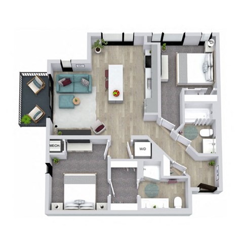 Floor plan for 2 beds, 2 baths, 868 sqft