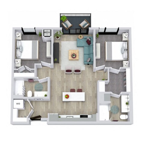 Floor plan for 2 beds, 2 baths, 916 sqft