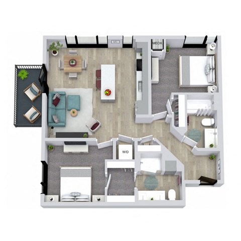 Floor plan for 2 beds, 2 baths, 922 sqft