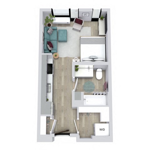 Floor plan for studio, 1 bath, 370 sqft
