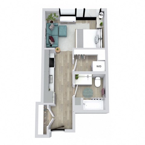 Floor plan for studio, 1 bath, 370 sqft