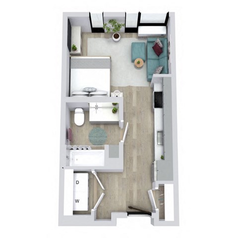 Floor plan for studio, 1 bath, 378 sqft