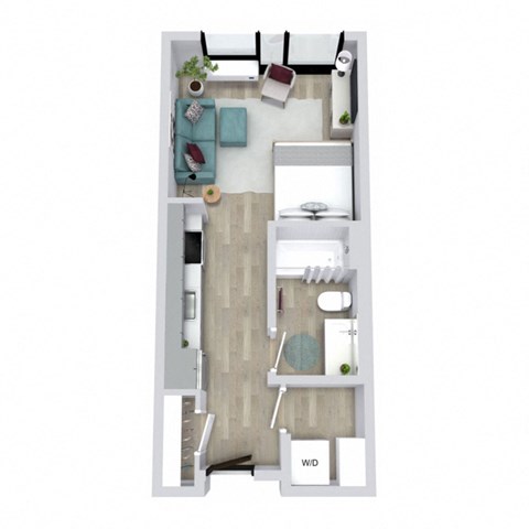 Floor plan for studio, 1 bath, 379 sqft