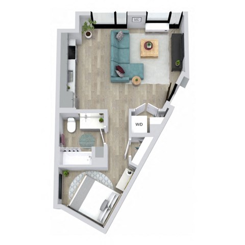 Floor plan for 1 bed, 1 bath, 480 sqft