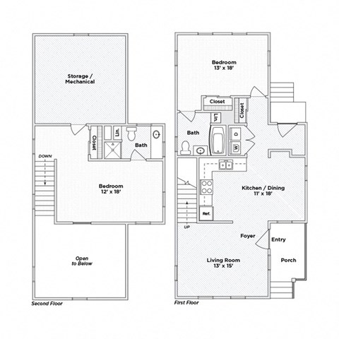 Floor plan for 2 beds, 2 baths, 1272 sqft