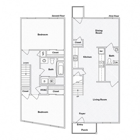 Floor plan for 2 beds, 1.5 baths, 1011 sqft