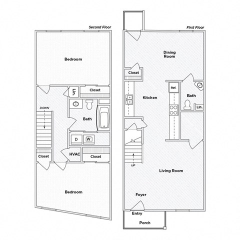 Floor plan for 2 beds, 1.5 baths, 1011 sqft