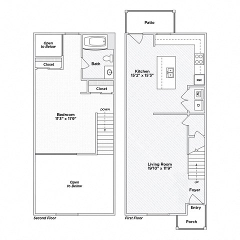 Floor plan for 1 bed, 1 bath, 867 sqft