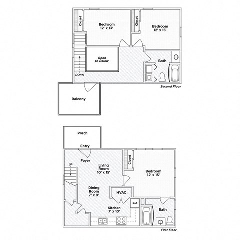 Floor plan for 3 beds, 2 baths, 1074 sqft