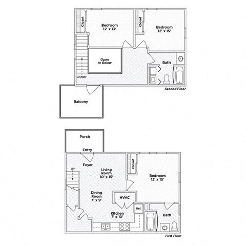 Floor plan for 3 beds, 2 baths, 1074 sqft