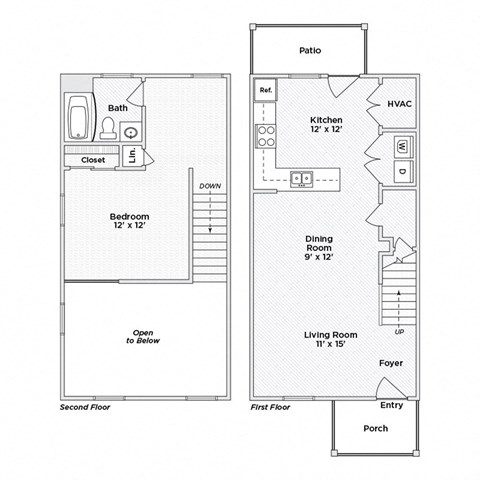 Floor plan for 1 bed, 1 bath, 710 sqft