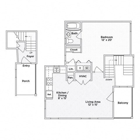 Floor plan for 1 bed, 1 bath, 703 sqft