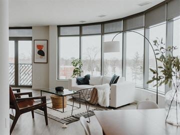 Shaker Heights apartment for rent - a living room with white furniture and large windows
