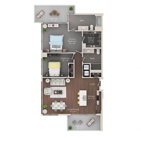 Floor plan for 2 beds, 2 baths, 1294 sqft