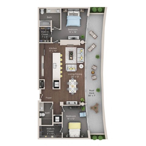 Floor plan for 2 beds, 2 baths, 1347 sqft