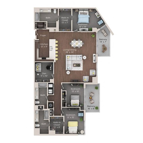 Floor plan for 3 beds, 3 baths, 2348 sqft