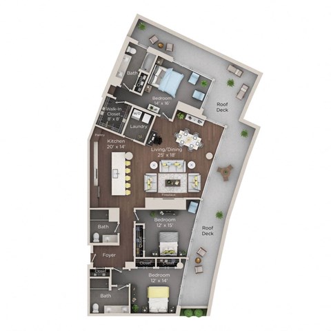 Floor plan for 3 beds, 3 baths, 1906 sqft