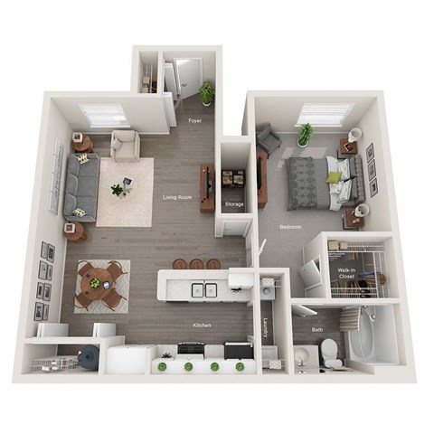 Floor plan for 1 bed, 1 bath, 800 sqft