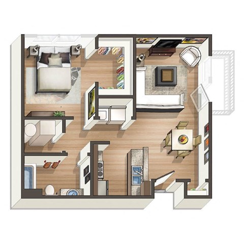 Floor plan for 1 bed, 1 bath, 661 sqft
