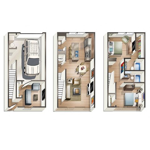 Floor plan for 2 beds, 2.5 baths, 1544 sqft