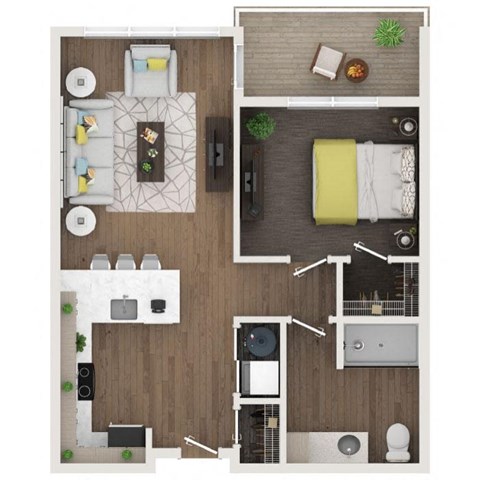 Floor plan for 1 bed, 1 bath, 620 sqft
