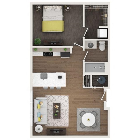 Floor plan for 1 bed, 1 bath, 639 sqft