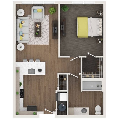 Floor plan for 1 bed, 1 bath, 702 sqft