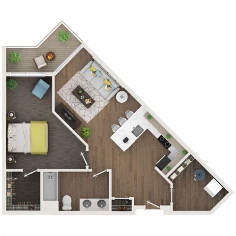 Floor plan for 1 bed, 1 bath, 737 sqft