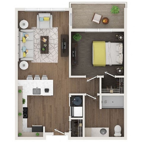 Floor plan for 1 bed, 1 bath, 773 sqft