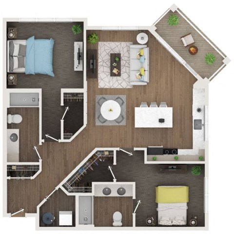 Floor plan for 2 beds, 2 baths, 1128 sqft