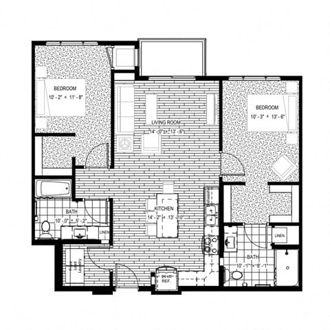 Floor plan for 2 beds, 2 baths, 1080 sqft