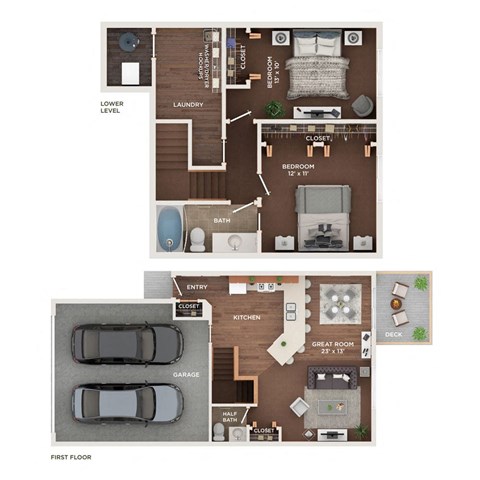 Floor plan for 2 beds, 1.5 baths, 1110 sqft